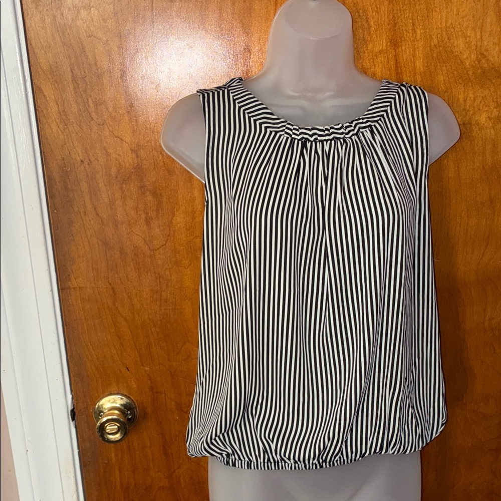 Ann Taylor Factory Black and White Striped Blouse